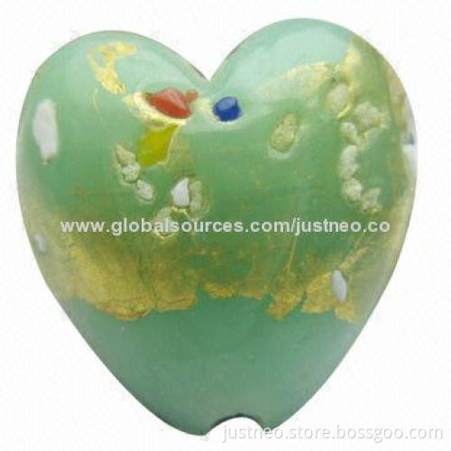 Gold and silver foil lined heart-shaped lampwork glass beads